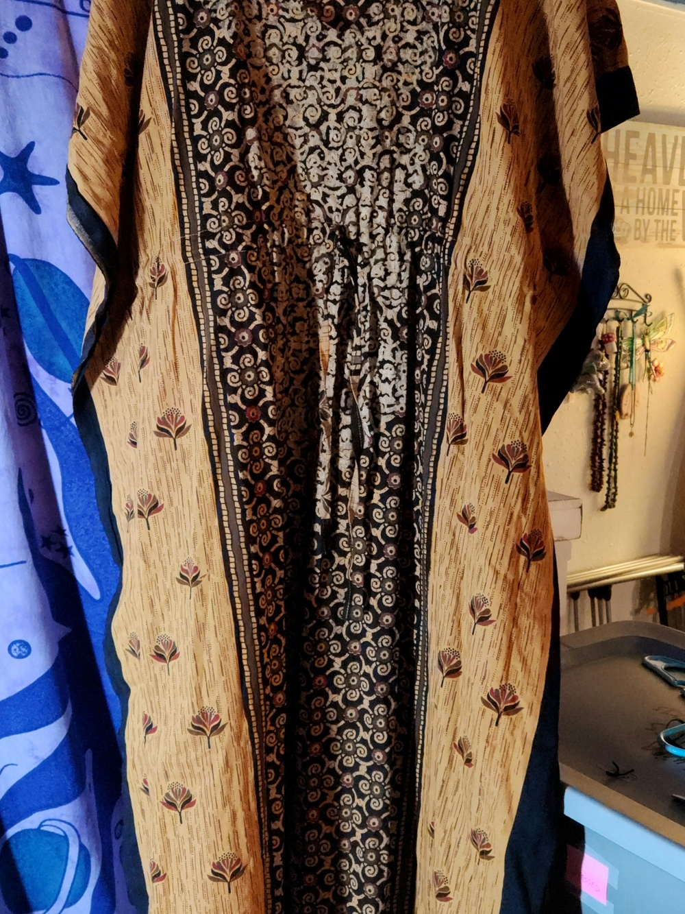 Kings Road Kaftan Dress In Tan, Black, & Deep Red